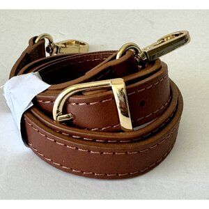 CLIP-ON TAN LEATHER FLAT REPLACEMENT SHOULDER STRAP VALENTINA GOLD HARDWARE